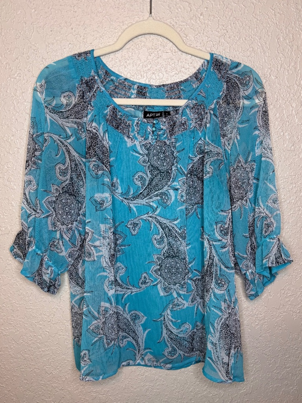 Apt. 9 Blue Turquoise Paisley Sheer Peasant Top and Tank Top Women's Size M
